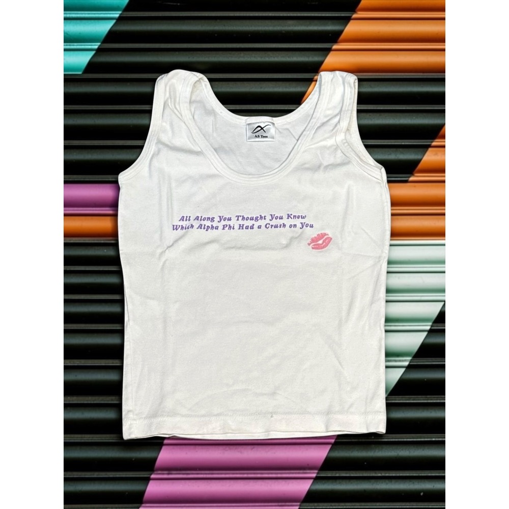 Vintage AS Tees Tank Top Womens M White 2002 ASU Alpha Phi Crush Party